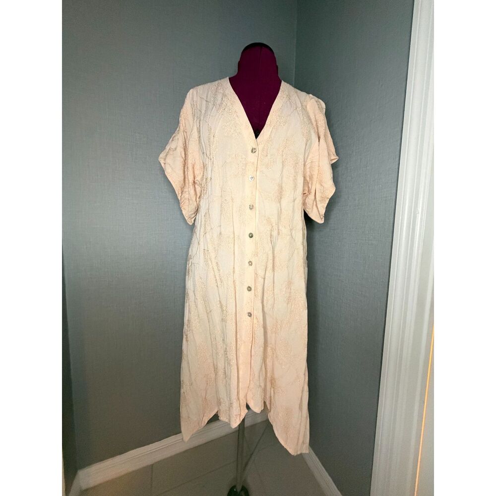 Saltwater Luxe Embroidered Midi Dress Blush Pink Boho Handkerchief Hem Small